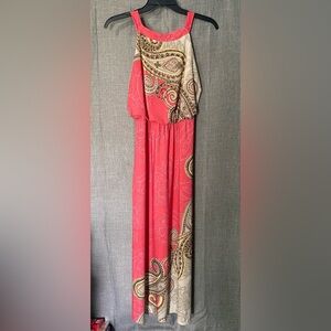 Chicos Dress Hope Maxi Paisley Blouson Sleeveless Contrast Coral Womens 0